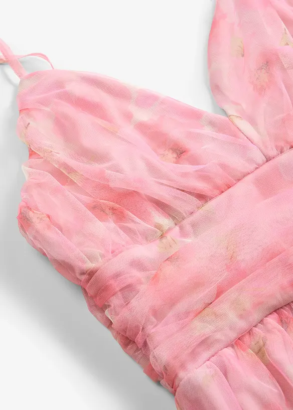 Abito lungo in tulle delicato con drappeggio, bonprix