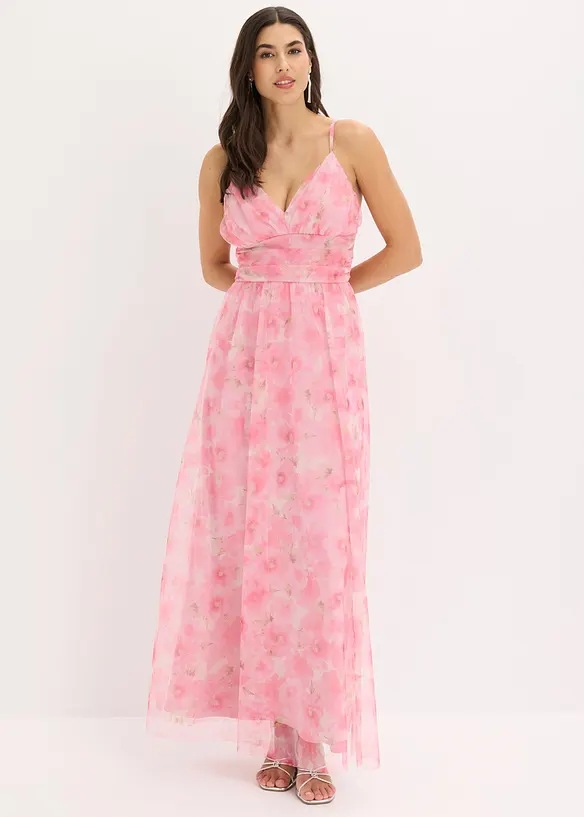 Abito lungo in tulle delicato con drappeggio, bonprix