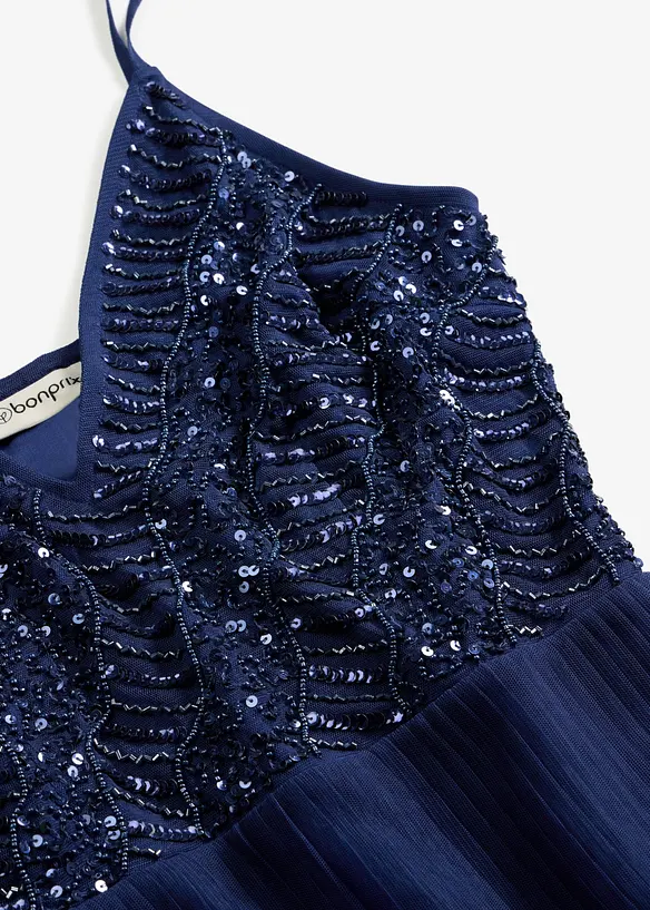 Abito midi con gonna plissettata e ricamo con paillettes, bonprix