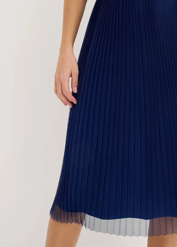 Abito midi con gonna plissettata e ricamo con paillettes, bonprix