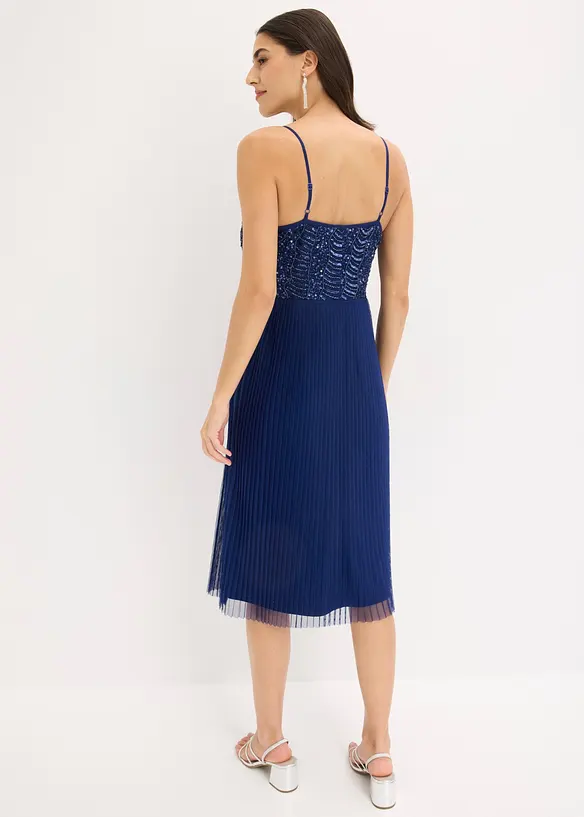 Abito midi con gonna plissettata e ricamo con paillettes, bonprix