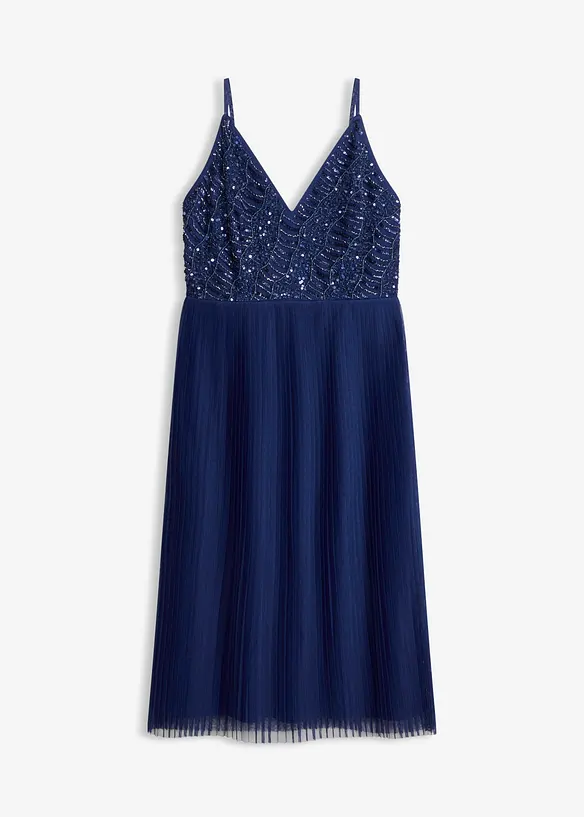 Abito midi con gonna plissettata e ricamo con paillettes, bonprix