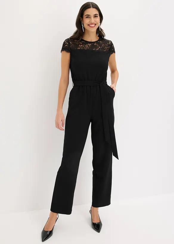 Tuta in jersey fine con pizzo, bonprix