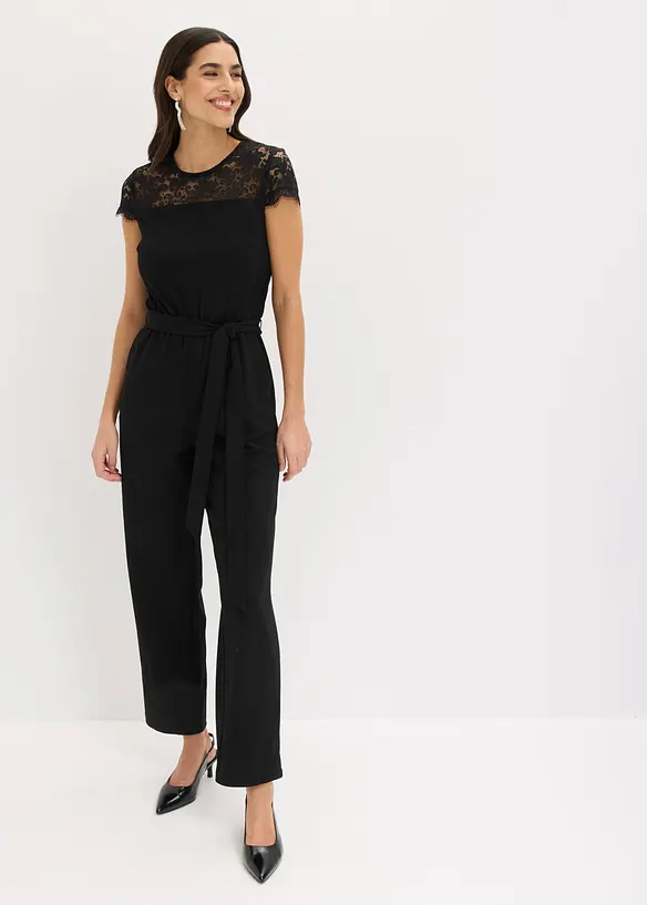 Tuta in jersey fine con pizzo, bonprix