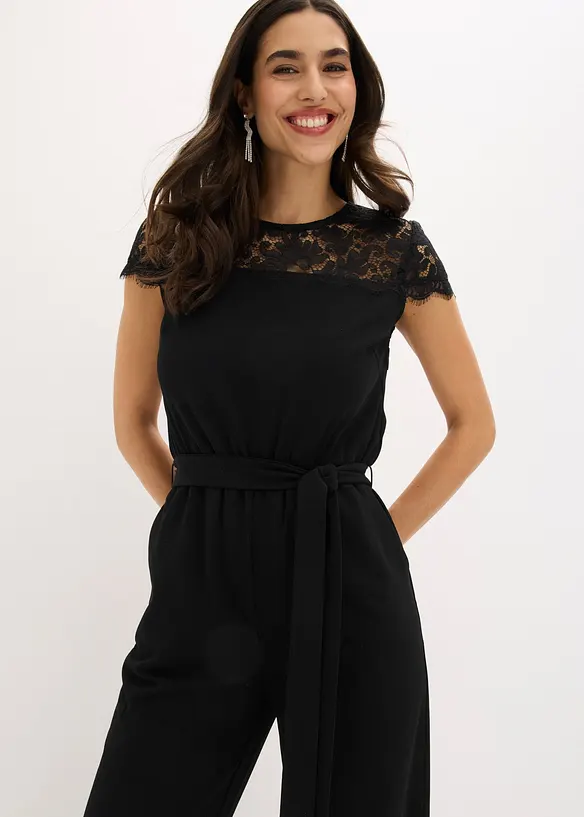 Tuta in jersey fine con pizzo, bonprix