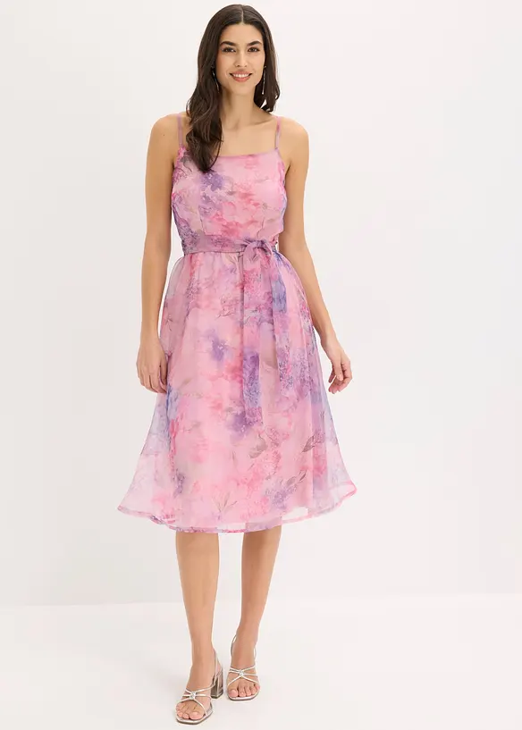 Abito midi in tulle delicato con cintura da annodare, bonprix