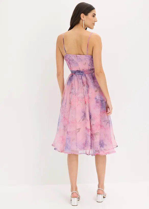 Abito midi in tulle delicato con cintura da annodare, bonprix
