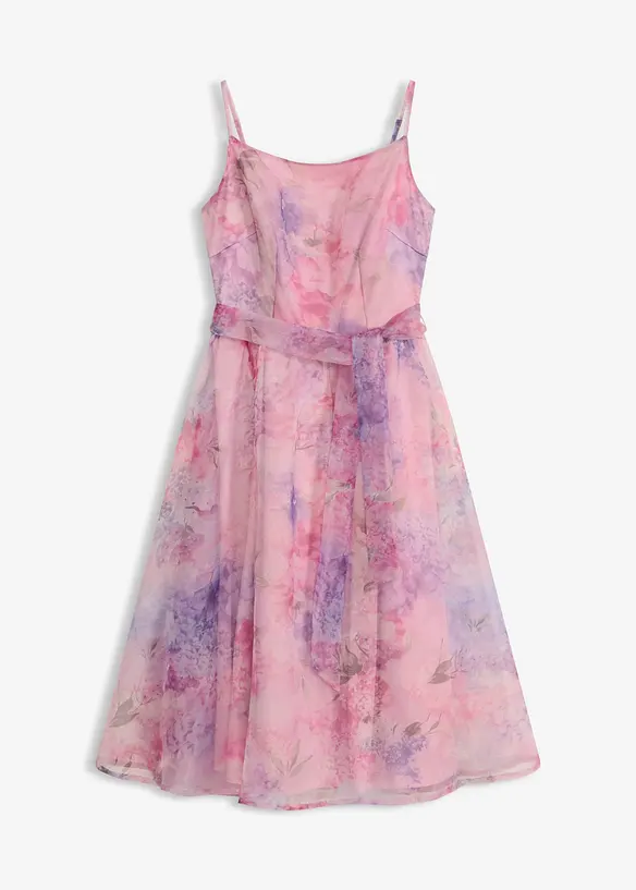 Abito midi in tulle delicato con cintura da annodare, bonprix