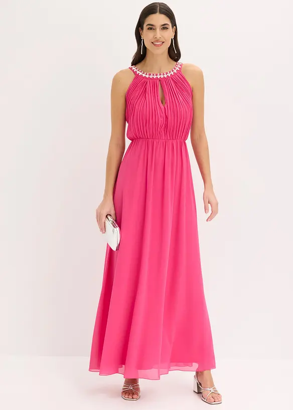 Abito lungo in fine chiffon con drappeggio, bonprix