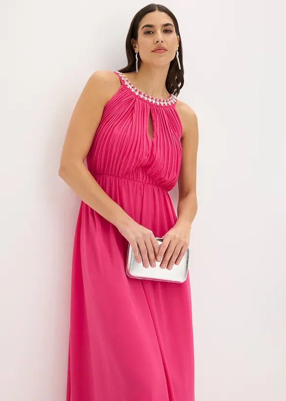 Abito lungo in fine chiffon con drappeggio, bonprix