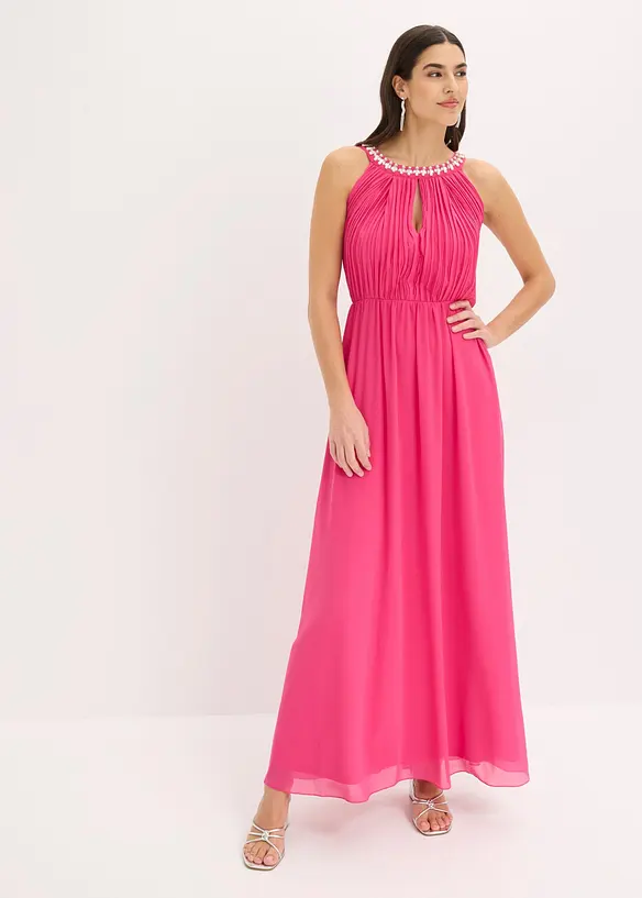 Abito lungo in fine chiffon con drappeggio, bonprix
