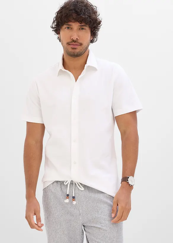 Camicia a maniche corte in piquet super elasticizzato, slim fit, bonprix