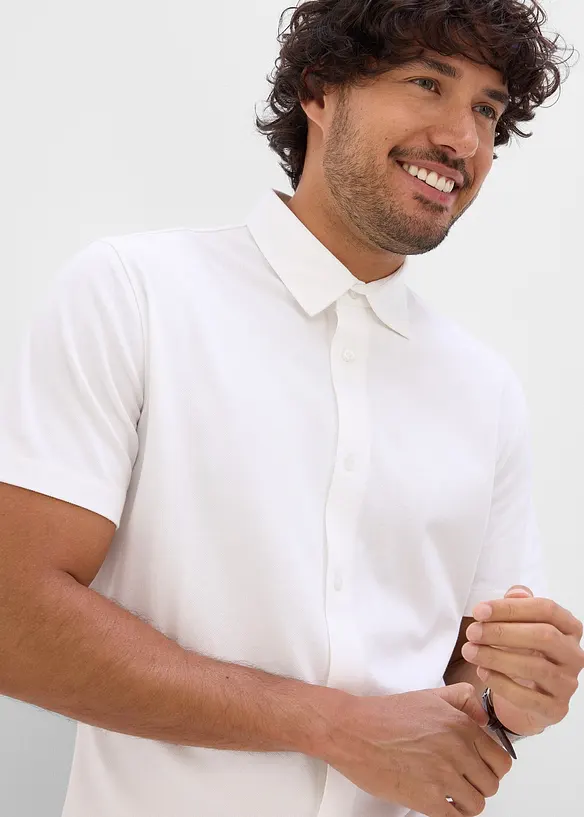 Camicia a maniche corte in piquet super elasticizzato, slim fit, bonprix