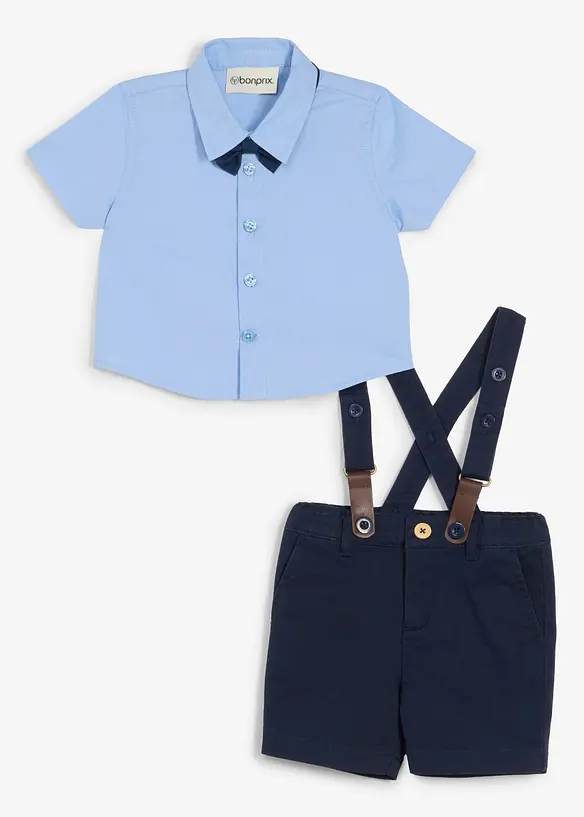 Completo con camicia a maniche corte, bermuda, bretelle e papillon (set 4 pezzi), bonprix