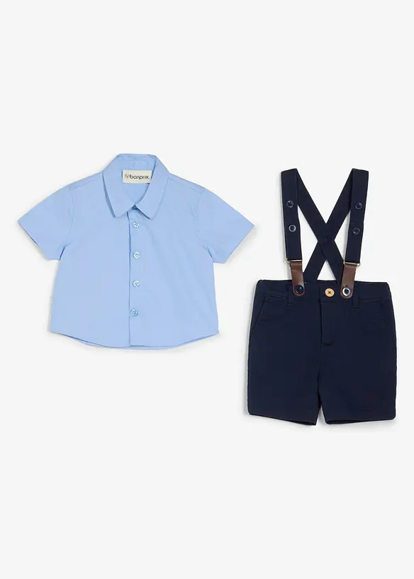 Completo con camicia a maniche corte, bermuda, bretelle e papillon (set 4 pezzi), bonprix