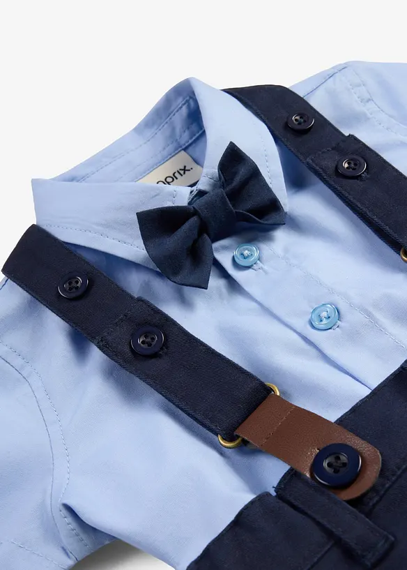 Completo con camicia a maniche corte, bermuda, bretelle e papillon (set 4 pezzi), bonprix