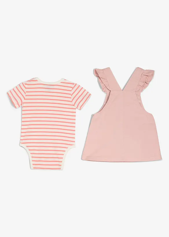 Body e abito salopette in puro cotone (set 2 pezzi), bonprix