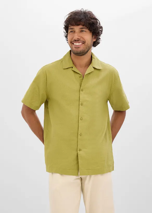 Camicia a maniche corte in misto lino leggero, loose fit, bonprix
