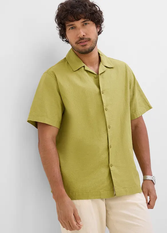 Camicia a maniche corte in misto lino leggero, loose fit, bonprix