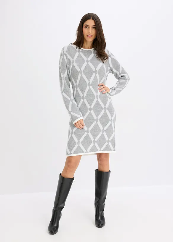 Abito in maglia a rombi in filato piumato, bonprix