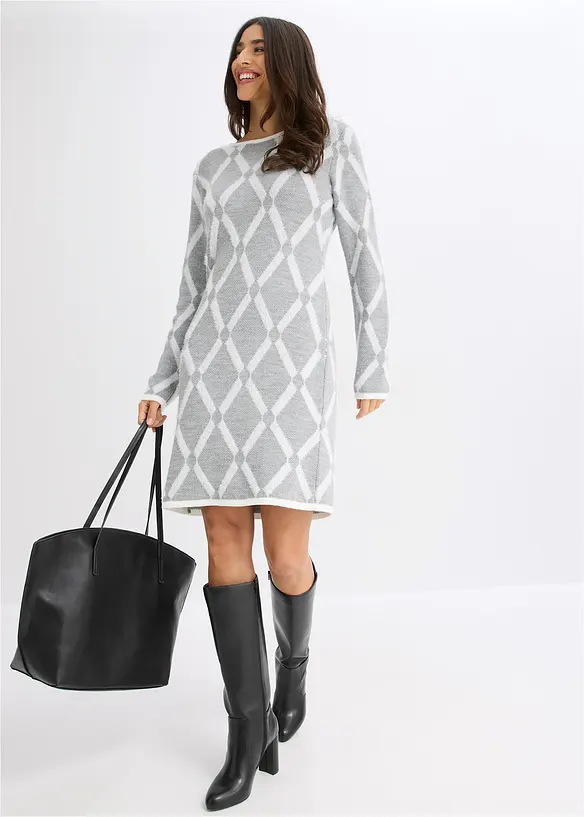 Abito in maglia a rombi in filato piumato, bonprix