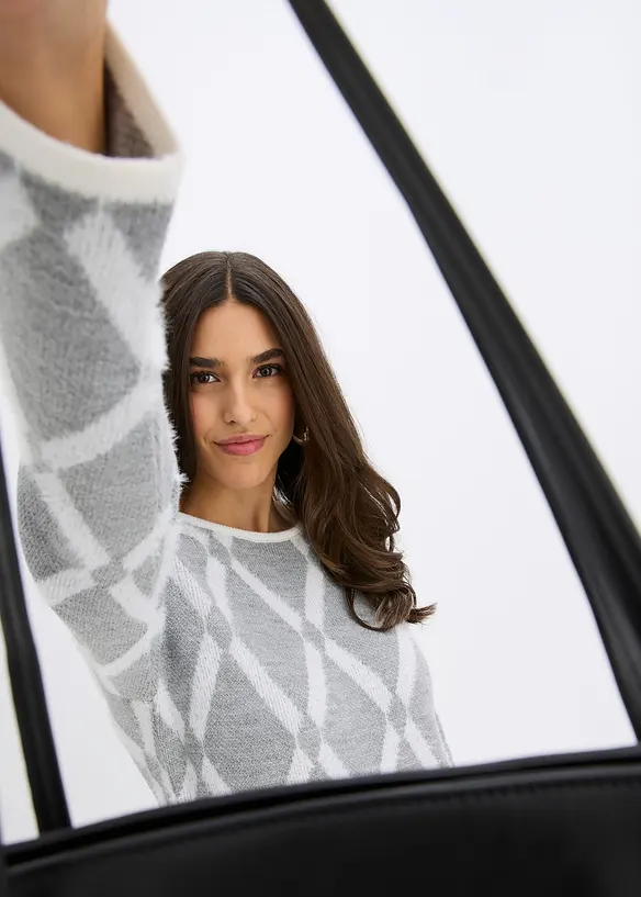 Abito in maglia a rombi in filato piumato, bonprix