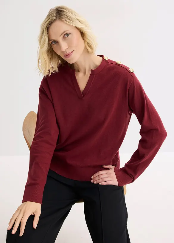 Maglione in misto cotone con bottoni, bonprix