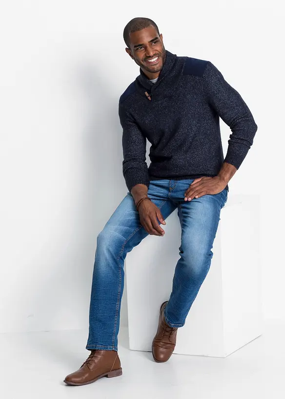 Maglione in filato fine con collo a scialle, bonprix