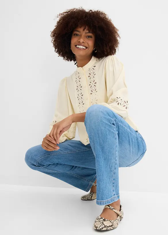 Jeans dritti con girovita comodo, vita media, bonprix