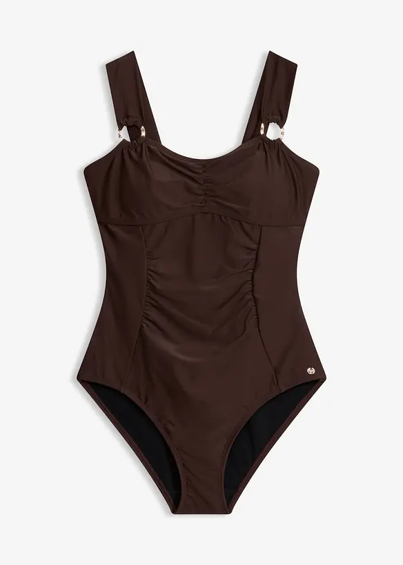 Costume intero con dettagli dorati e effetto modellante leggero, bonprix