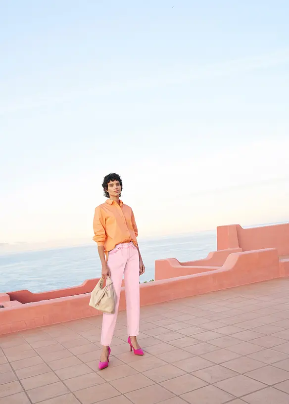 Pantaloni in twill cropped in look usato, bonprix