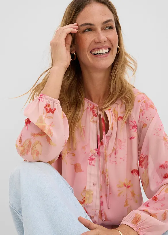 Blusa in chiffon con laccetti da annodare, bonprix