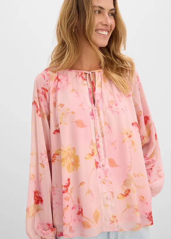 Blusa in chiffon con laccetti da annodare, bonprix