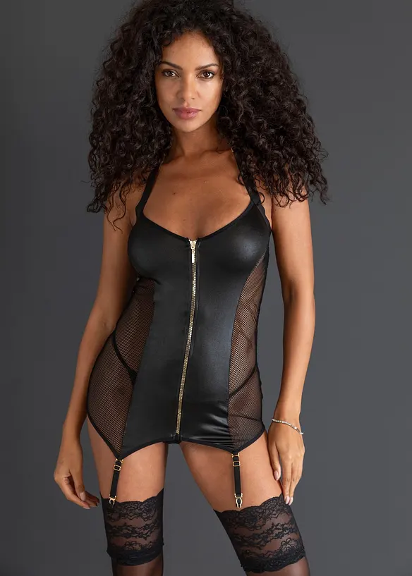 Mini abito con reggicalze e zip, bonprix