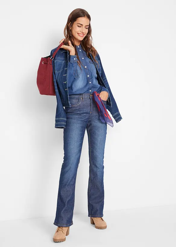 Jeans bootcut termici, vita alta, bonprix