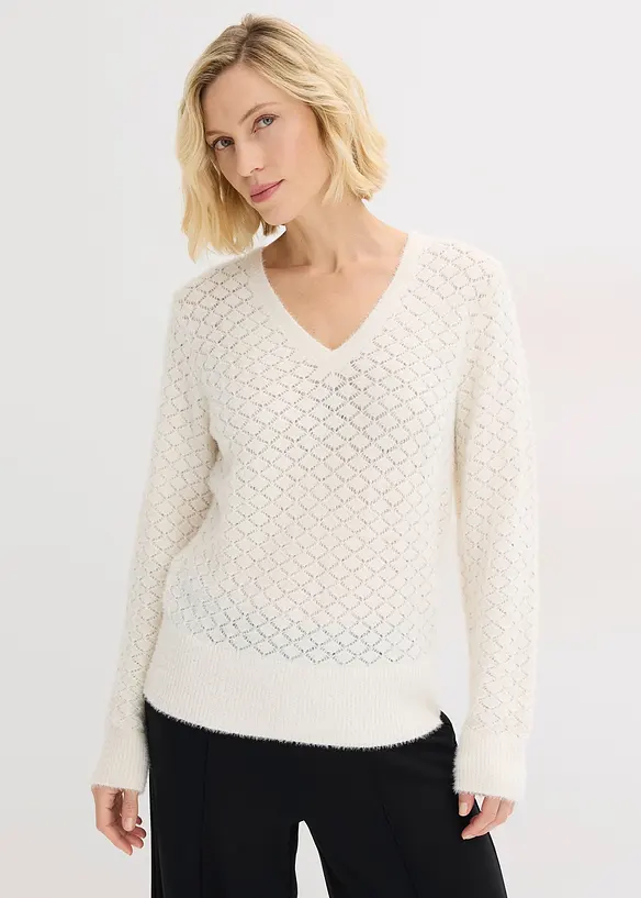 Maglione traforato con filato piumato, bonprix