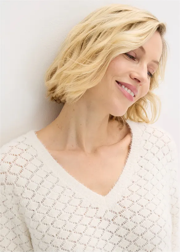 Maglione traforato con filato piumato, bonprix