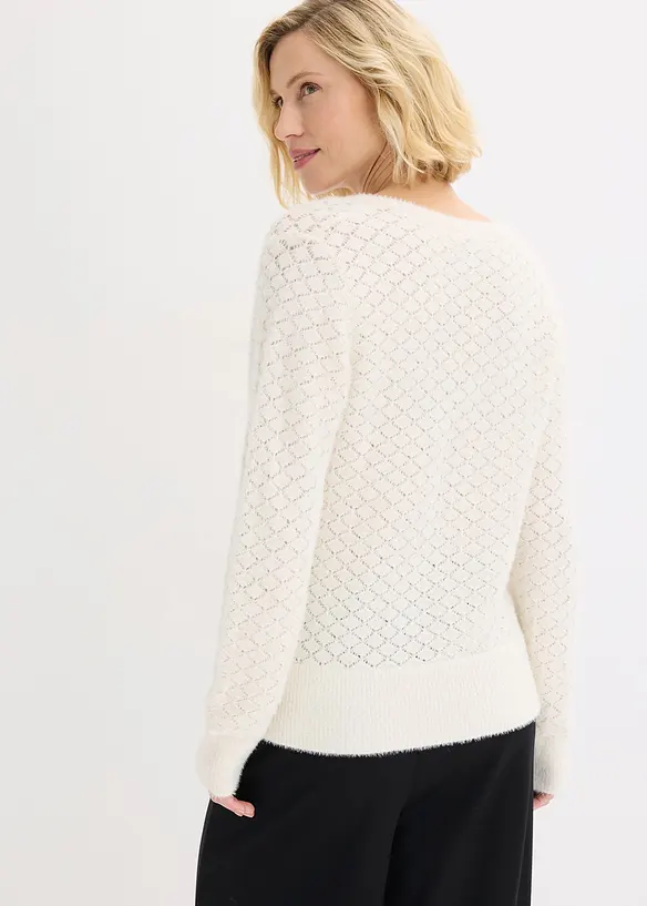 Maglione traforato con filato piumato, bonprix