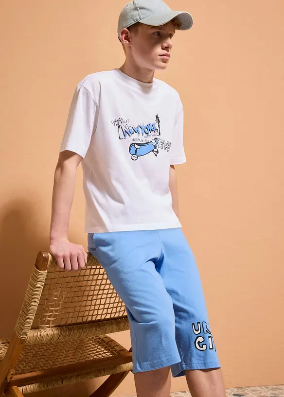 T-shirt loose fit e pantaloni corti in jersey di puro cotone biologico (set 2 pezzi), bonprix