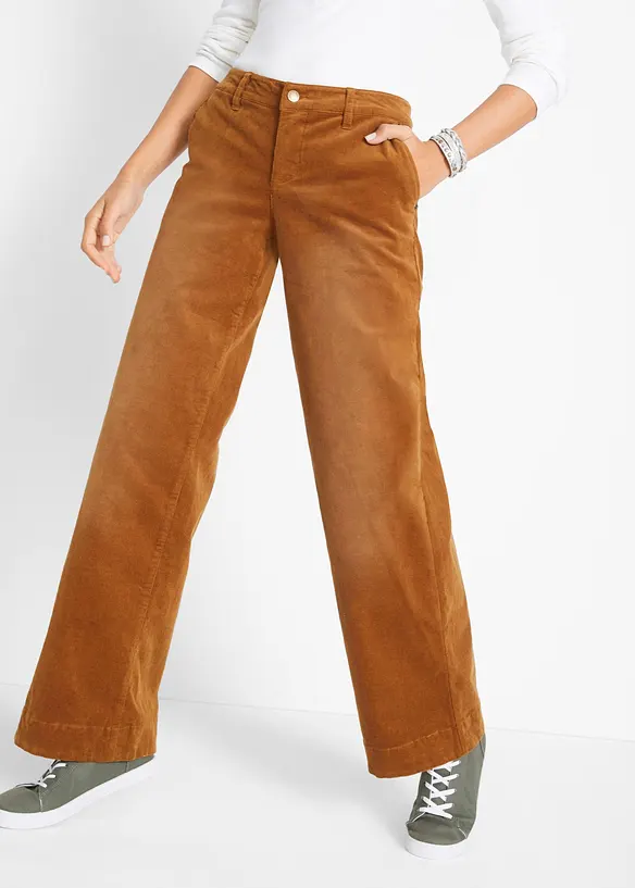 Pantaloni di velluto a coste elasticizzato, wide leg, bonprix