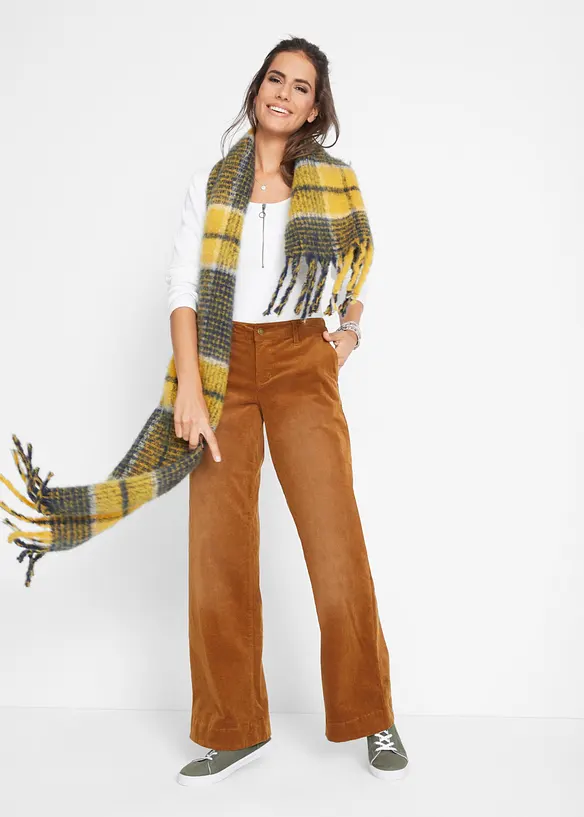 Pantaloni di velluto a coste elasticizzato, wide leg, bonprix