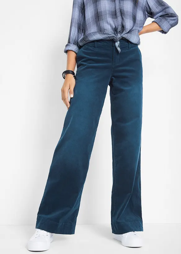 Pantaloni di velluto a coste elasticizzato, wide leg, bonprix