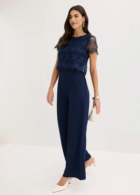 Tuta elegante effetto neoprene con pizzo, bonprix