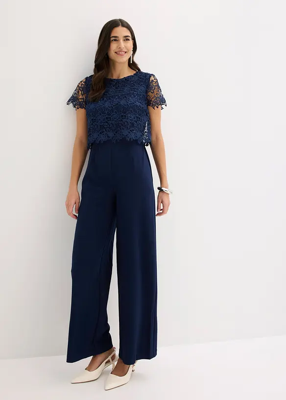 Tuta elegante effetto neoprene con pizzo, bonprix