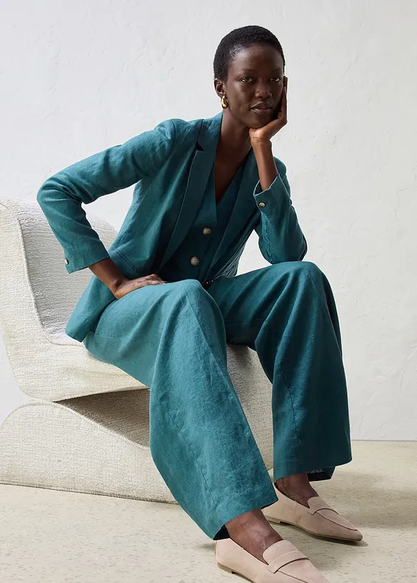 Pantaloni con pinces in puro lino, bonprix