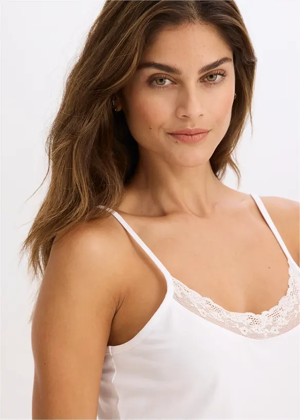 Canottiera con cotone biologico e pizzo (pacco da 2), bonprix