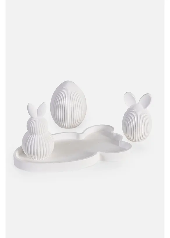 Decorazione con uovo e coniglietti su vassoio (set 4 pezzi), bonprix