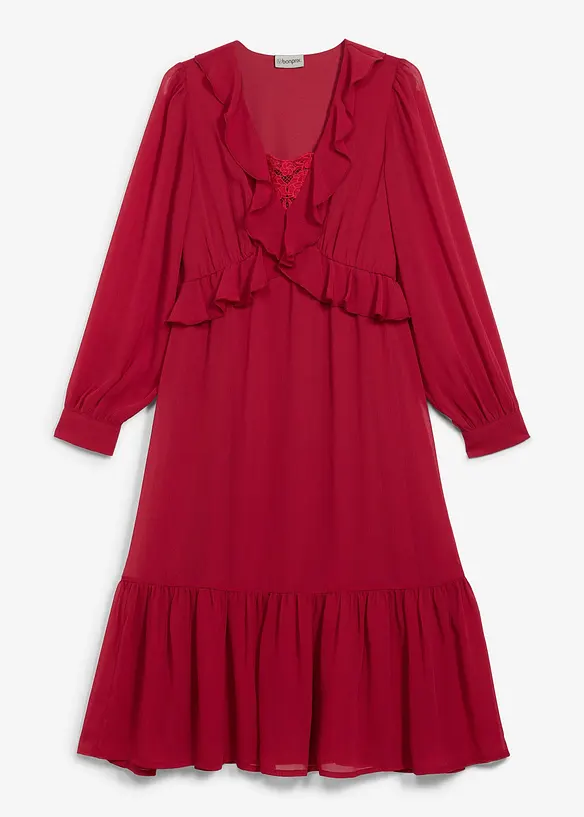 Abito in chiffon con pizzo e volant, bonprix
