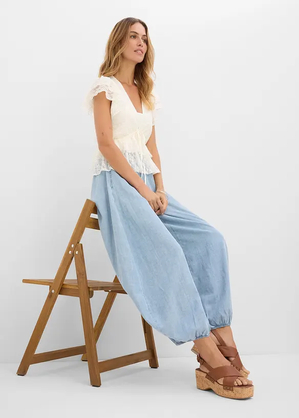 Pantaloni alla turca in misto lino leggero, bonprix