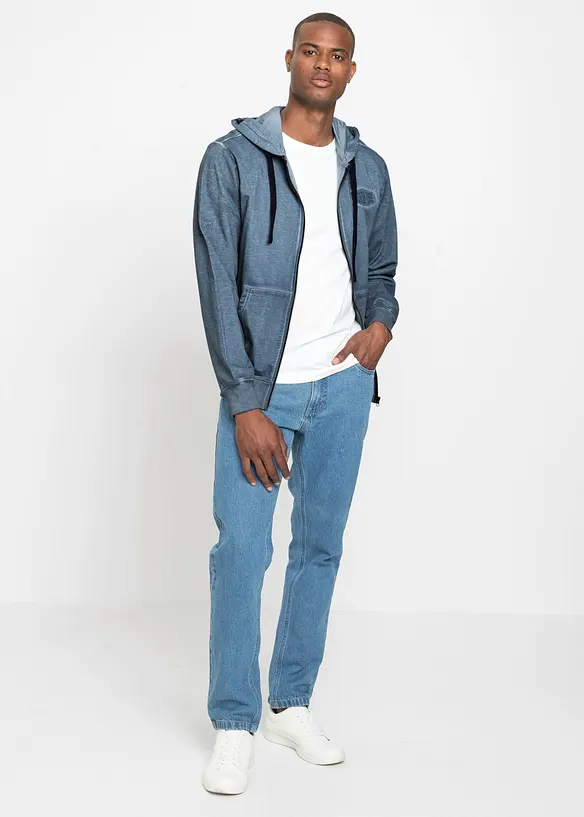 Felpa con zip e cappuccio dall'effetto slavato, bonprix